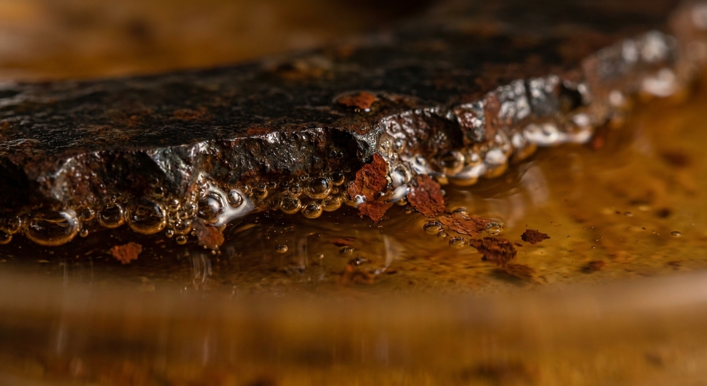 Rust actively dissolving off steel in Derustine acid solution