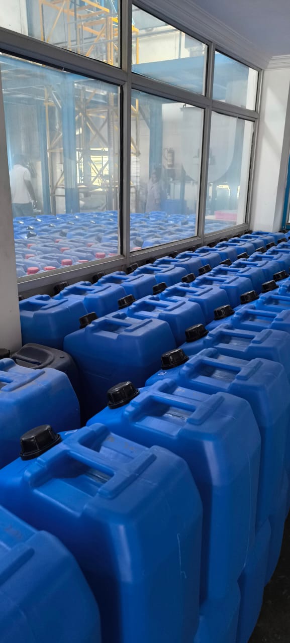 Packed chemical containers ready for dispatch