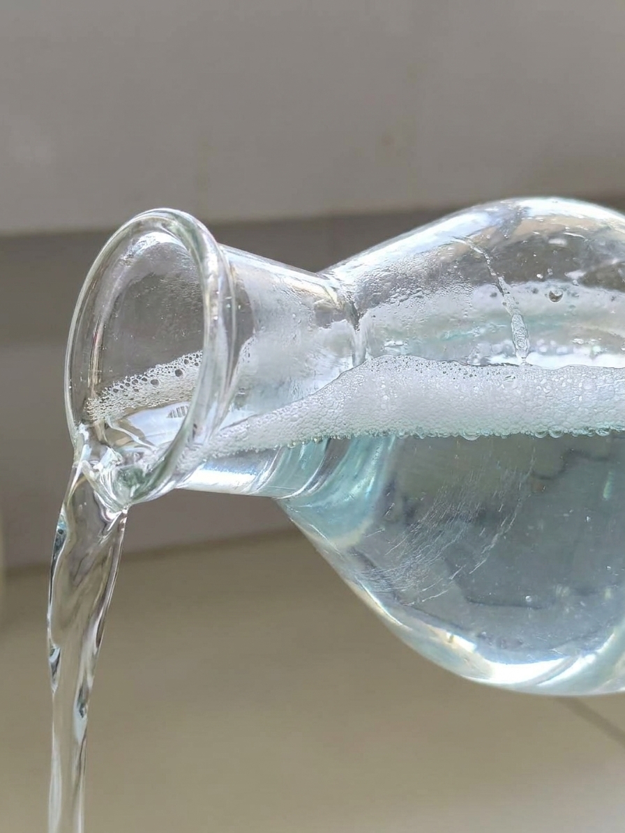 Metaclean alkaline cleaning solution flowing from a flask