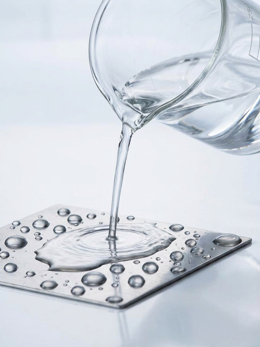 Passtreat rinse liquid beading on a sealed, passivated metal surface